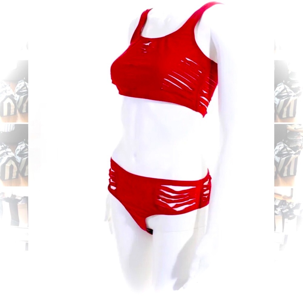 LES CANEBIERS | 44 / XXL | NWT Destroyed Bikini Red Women’s Shredded Swimsuit